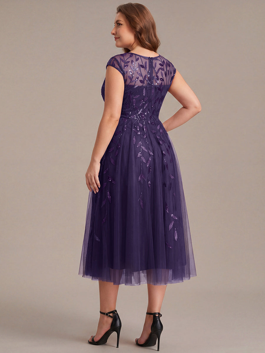 Tea L?nge A Linie Kleid Mit Rundhalsausschnitt Transparente Gestaltung Und Pailletten Kleid #Farbe_Dunkelviolett