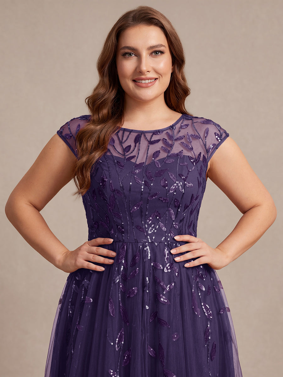 Tea L?nge A Linie Kleid Mit Rundhalsausschnitt Transparente Gestaltung Und Pailletten Kleid #Farbe_Dunkelviolett