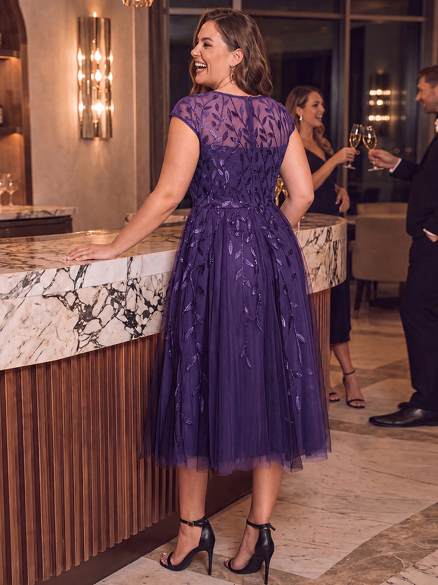 Tea L?nge A Linie Kleid Mit Rundhalsausschnitt Transparente Gestaltung Und Pailletten Kleid #Farbe_Dunkelviolett