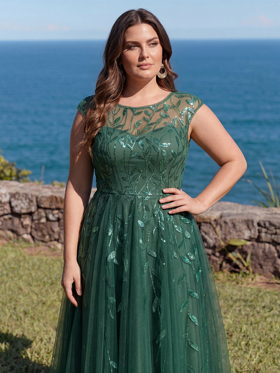 Tea L?nge A Linie Kleid Mit Rundhalsausschnitt Transparente Gestaltung Und Pailletten Kleid #Farbe_Eukalyptus