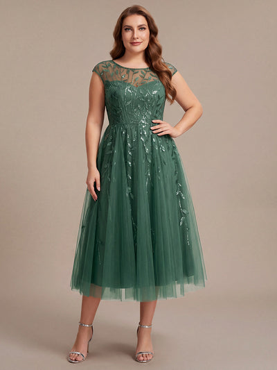 Tea L?nge A Linie Kleid Mit Rundhalsausschnitt Transparente Gestaltung Und Pailletten Kleid #Farbe_Eukalyptus
