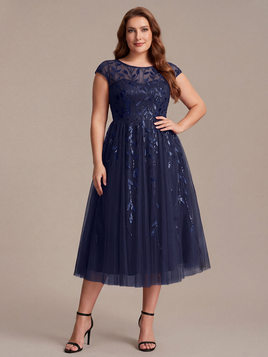 Tea L?nge A Linie Kleid Mit Rundhalsausschnitt Transparente Gestaltung Und Pailletten Kleid #Farbe_Marineblau