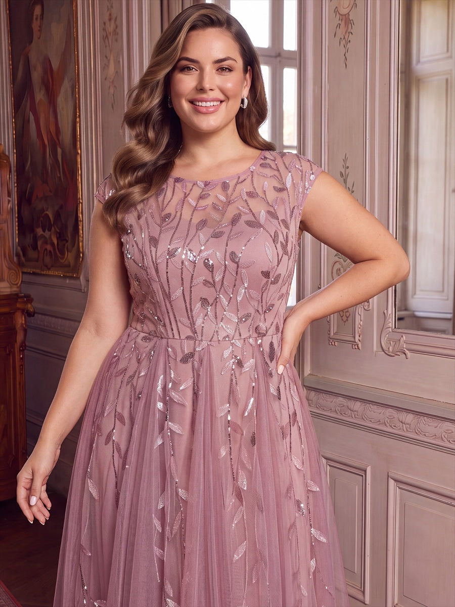 Tea L?nge A Linie Kleid Mit Rundhalsausschnitt Transparente Gestaltung Und Pailletten Kleid #Farbe_Orchideenviolett