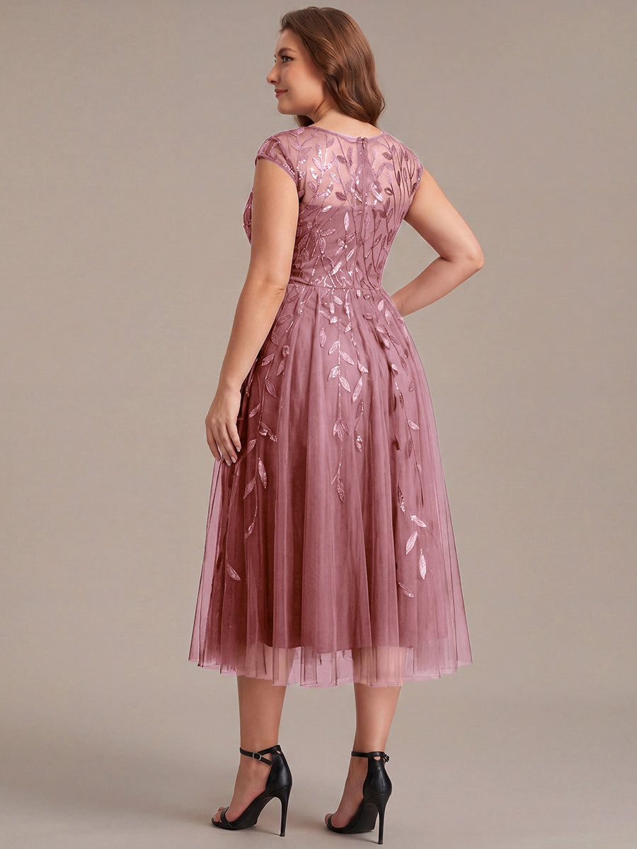 Tea L?nge A Linie Kleid Mit Rundhalsausschnitt Transparente Gestaltung Und Pailletten Kleid #Farbe_Orchideenviolett