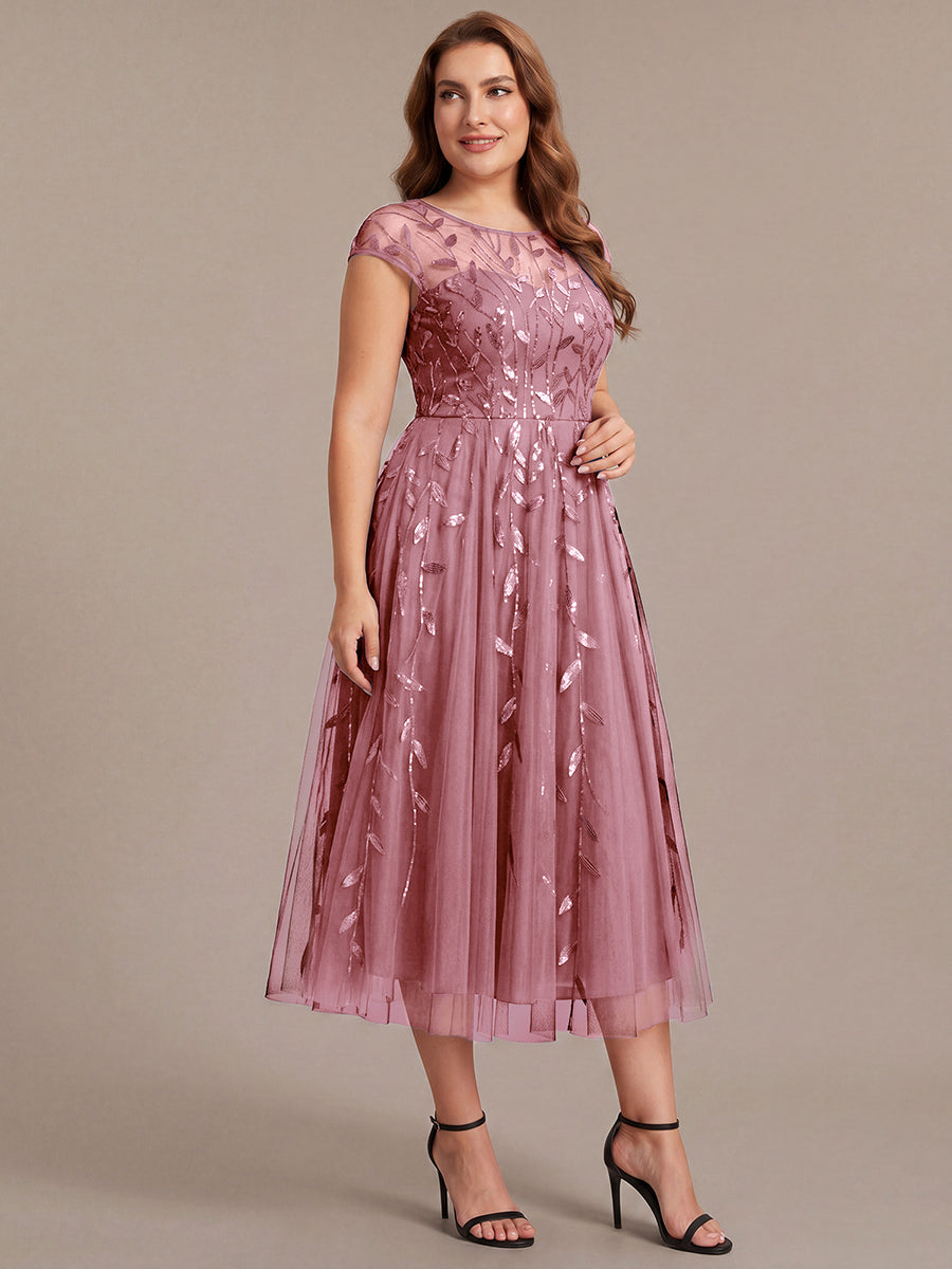 Tea L?nge A Linie Kleid Mit Rundhalsausschnitt Transparente Gestaltung Und Pailletten Kleid #Farbe_Orchideenviolett