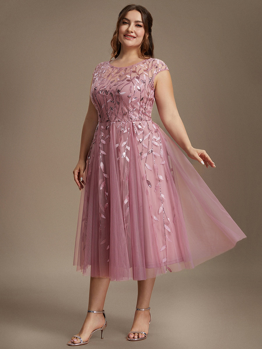 Tea L?nge A Linie Kleid Mit Rundhalsausschnitt Transparente Gestaltung Und Pailletten Kleid #Farbe_Orchideenviolett