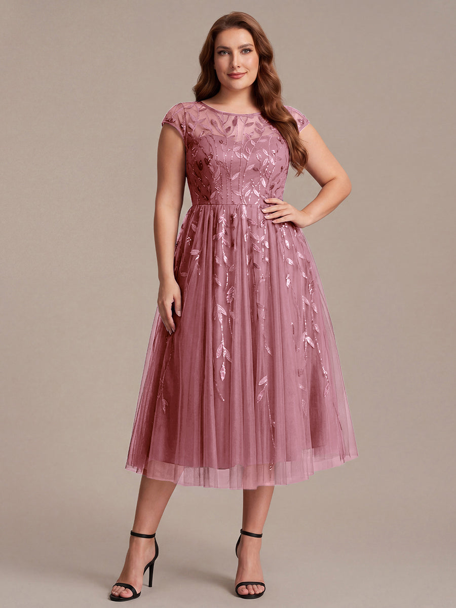 Tea L?nge A Linie Kleid Mit Rundhalsausschnitt Transparente Gestaltung Und Pailletten Kleid #Farbe_Orchideenviolett