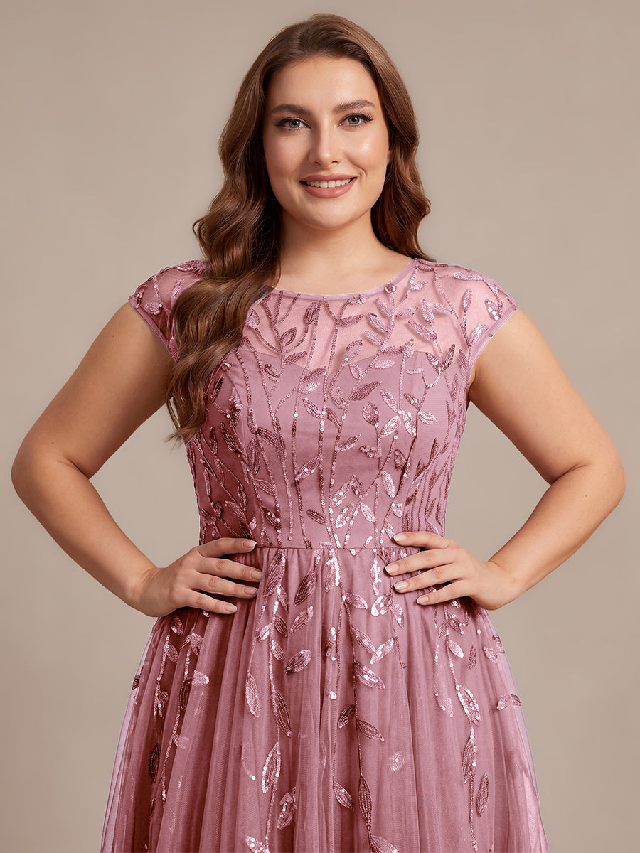 Tea L?nge A Linie Kleid Mit Rundhalsausschnitt Transparente Gestaltung Und Pailletten Kleid #Farbe_Orchideenviolett
