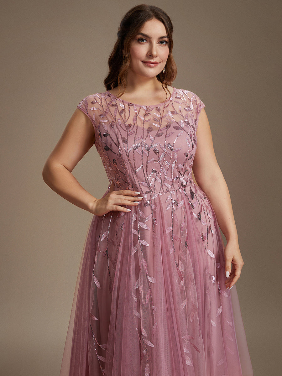 Tea L?nge A Linie Kleid Mit Rundhalsausschnitt Transparente Gestaltung Und Pailletten Kleid #Farbe_Orchideenviolett