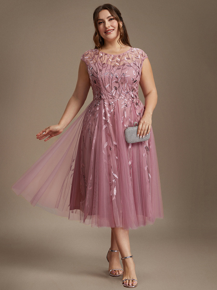Tea L?nge A Linie Kleid Mit Rundhalsausschnitt Transparente Gestaltung Und Pailletten Kleid #Farbe_Orchideenviolett