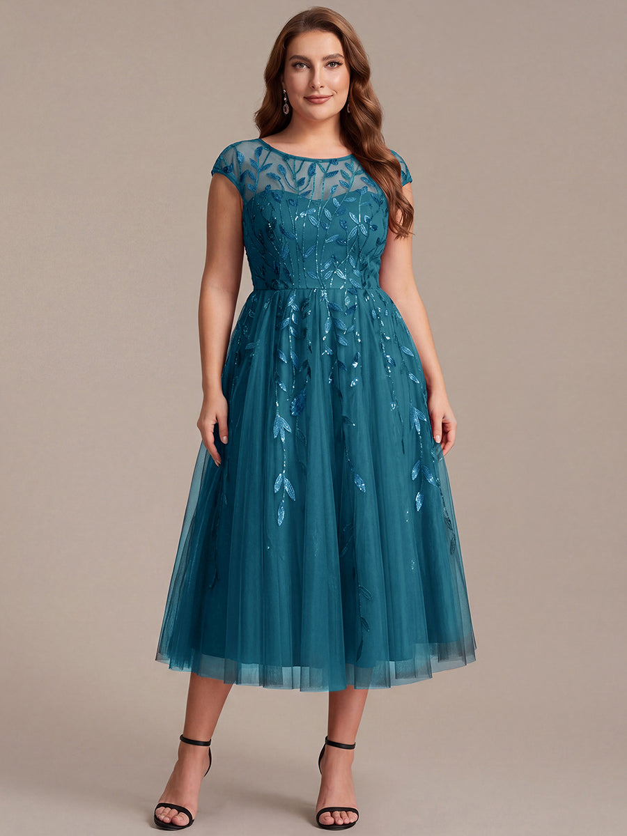 Tea L?nge A Linie Kleid Mit Rundhalsausschnitt Transparente Gestaltung Und Pailletten Kleid #Farbe_Petrol