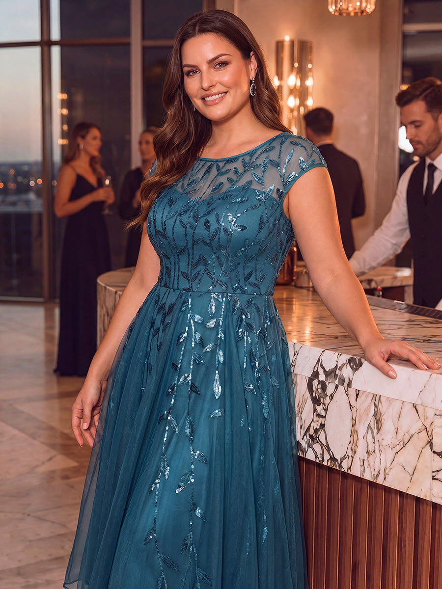 Tea L?nge A Linie Kleid Mit Rundhalsausschnitt Transparente Gestaltung Und Pailletten Kleid #Farbe_Petrol