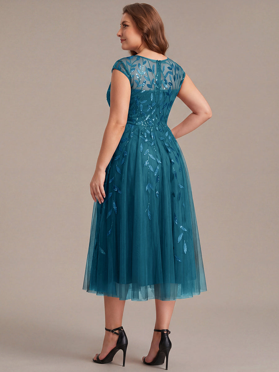 Tea L?nge A Linie Kleid Mit Rundhalsausschnitt Transparente Gestaltung Und Pailletten Kleid #Farbe_Petrol