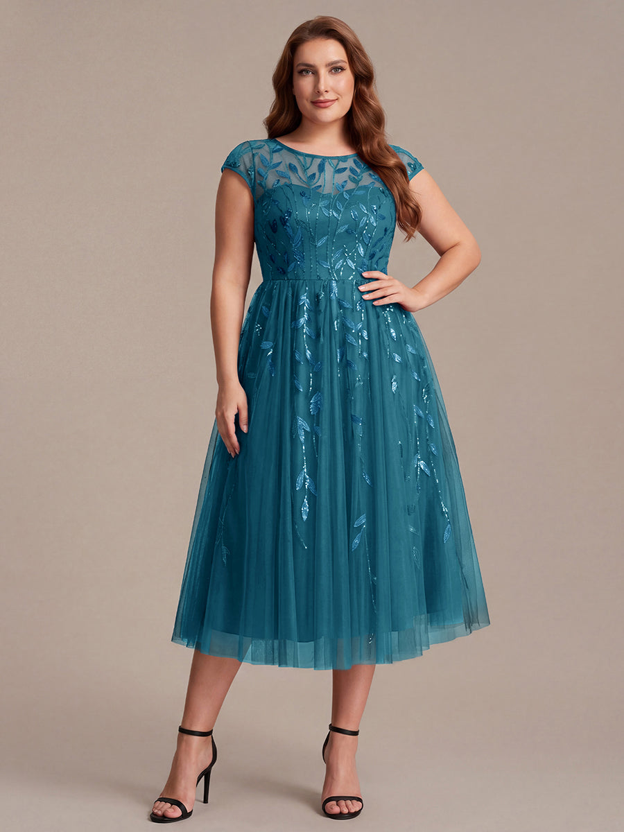 Tea L?nge A Linie Kleid Mit Rundhalsausschnitt Transparente Gestaltung Und Pailletten Kleid #Farbe_Petrol