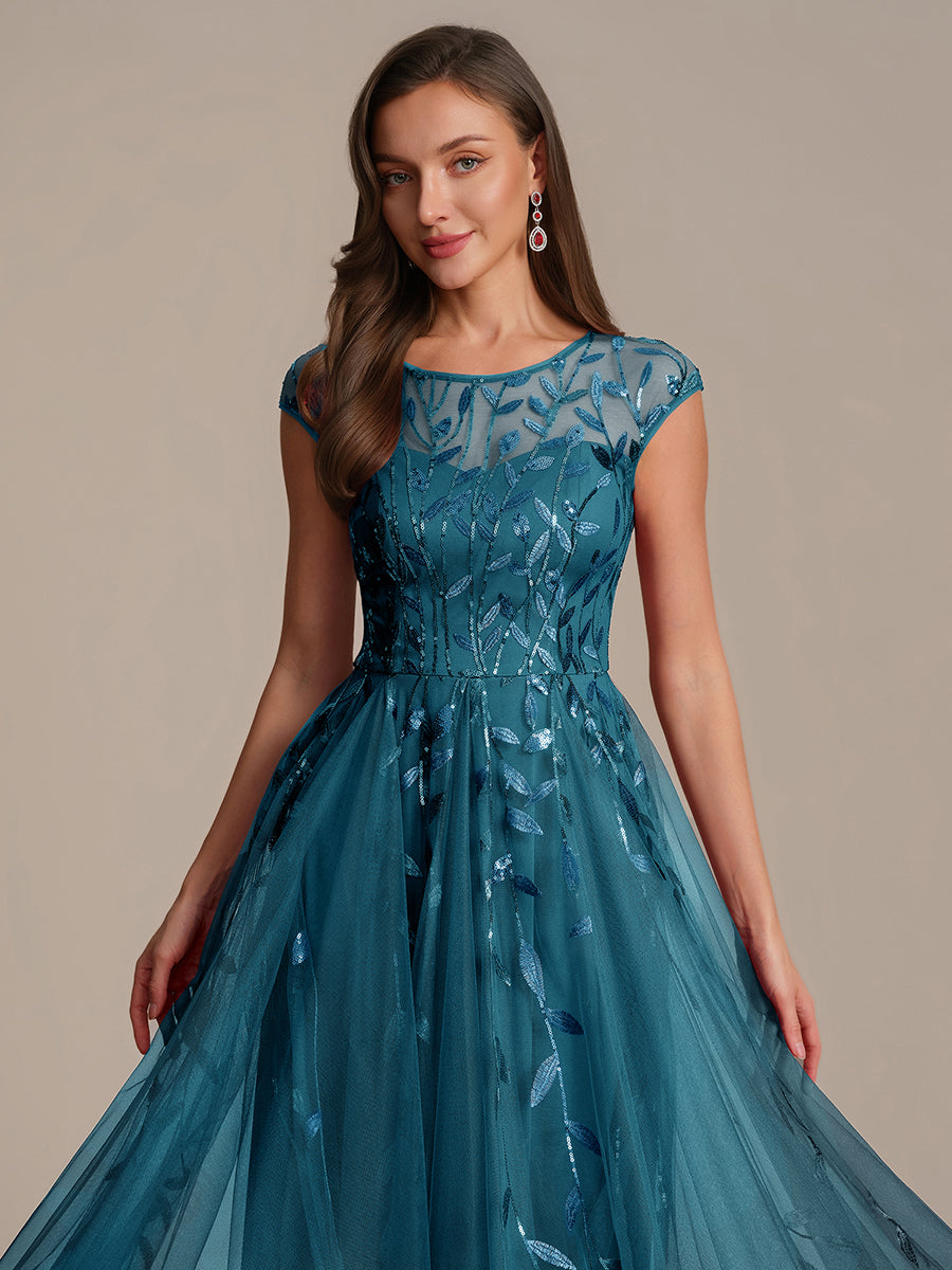 Tea L?nge A Linie Kleid Mit Rundhalsausschnitt Transparente Gestaltung Und Pailletten Kleid #Farbe_Petrol