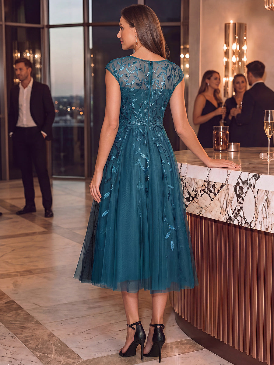 Tea L?nge A Linie Kleid Mit Rundhalsausschnitt Transparente Gestaltung Und Pailletten Kleid #Farbe_Petrol