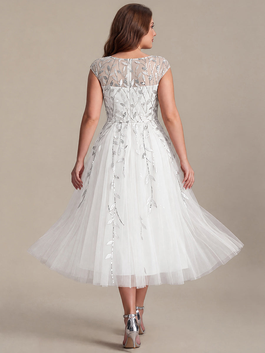 Tea L?nge A Linie Kleid Mit Rundhalsausschnitt Transparente Gestaltung Und Pailletten Kleid #Farbe_Weiß