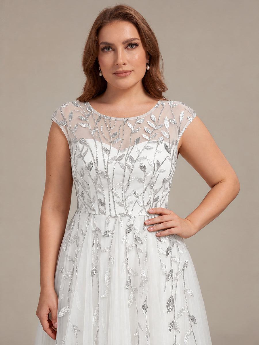Tea L?nge A Linie Kleid Mit Rundhalsausschnitt Transparente Gestaltung Und Pailletten Kleid #Farbe_Weiß