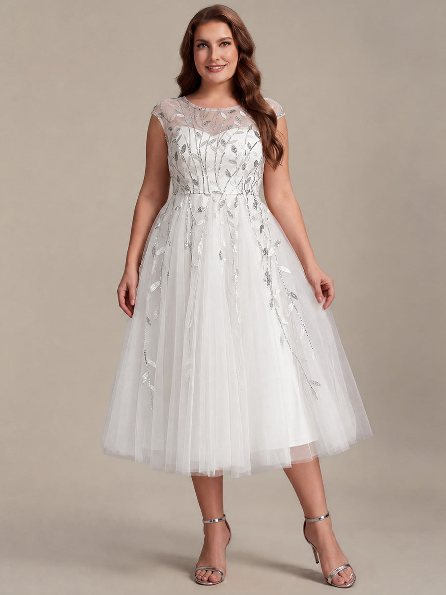 Tea L?nge A Linie Kleid Mit Rundhalsausschnitt Transparente Gestaltung Und Pailletten Kleid #Farbe_Weiß