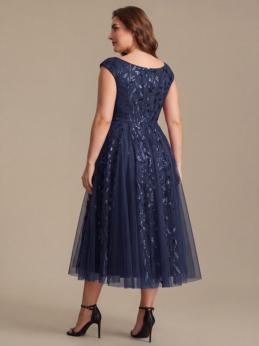 Midi Pailletten A-Linie Kleid Mit V-Ausschnitt Und Patchwork Details #Farbe_Marineblau