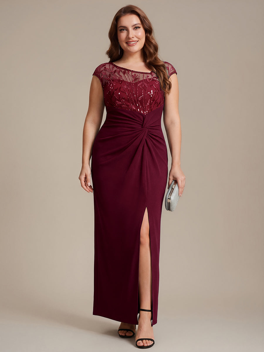 Maxi Asymmetrisches Bodycon Krepp Kleid Mit Oberschenkel Hohem Schlitz Und Pailletten Details Kleid #Farbe_Burgunderrot