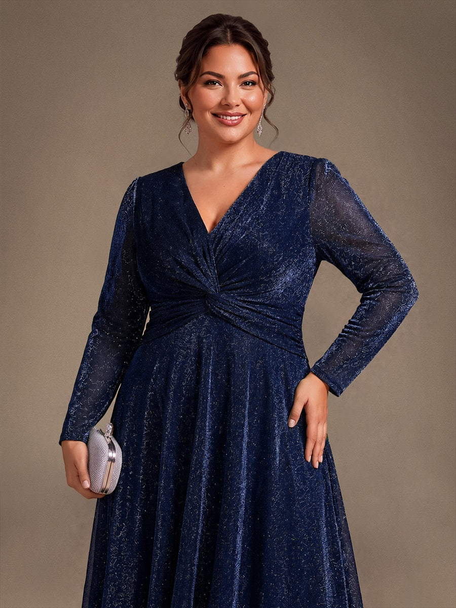 Tea Länge A Linie Kleid Mit Überkreuztem Ausschnitt Aus Lurex Netzstoff Perfekt Für Binden #Farbe_Marineblau