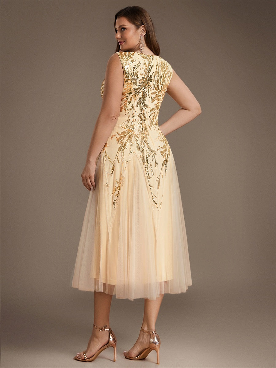 Paillettenkleid mit V-Ausschnitt und A-Linie für Hochzeitsgäste hochzeitsgastkleid #Farbe_Gold