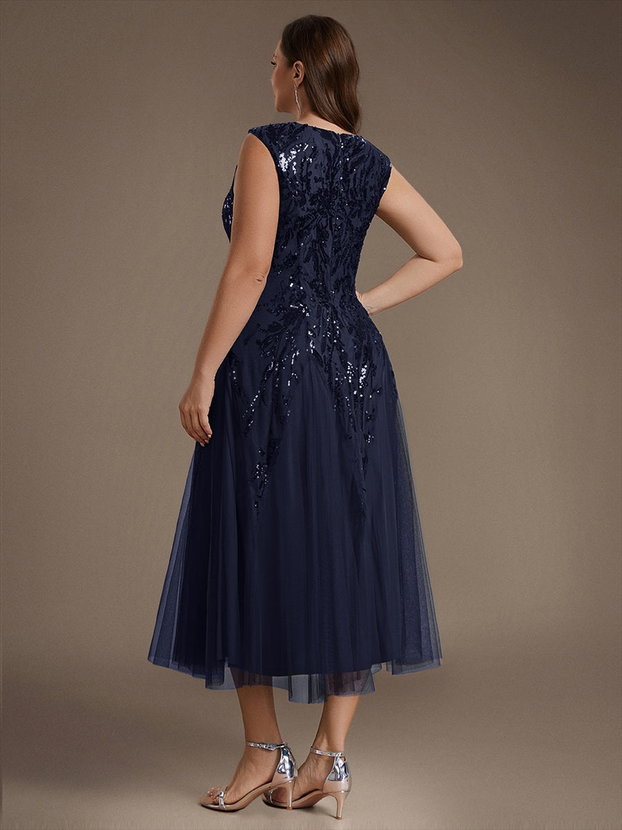Paillettenkleid mit V-Ausschnitt und A-Linie für Hochzeitsgäste hochzeitsgastkleid #Farbe_Marineblau