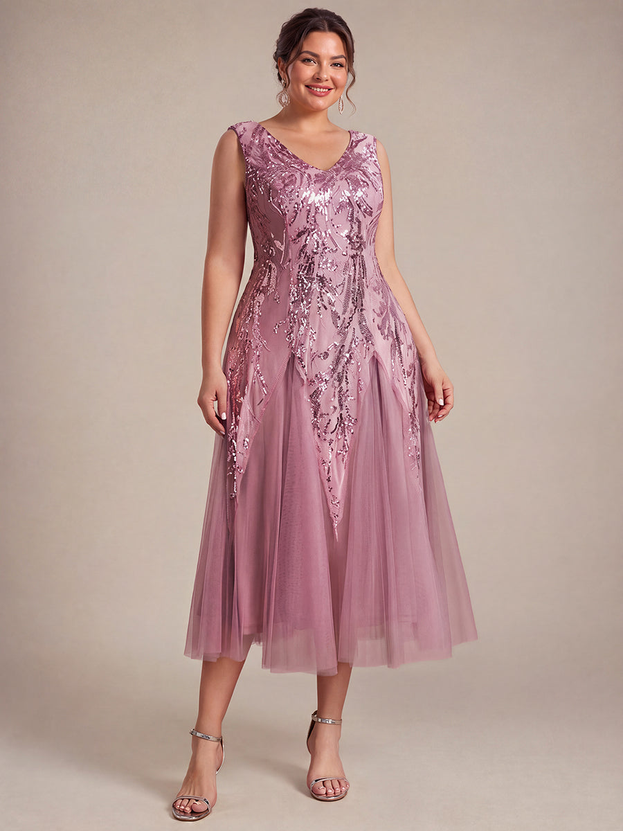 Paillettenkleid mit V-Ausschnitt und A-Linie für Hochzeitsgäste hochzeitsgastkleid #Farbe_Orchideenviolett