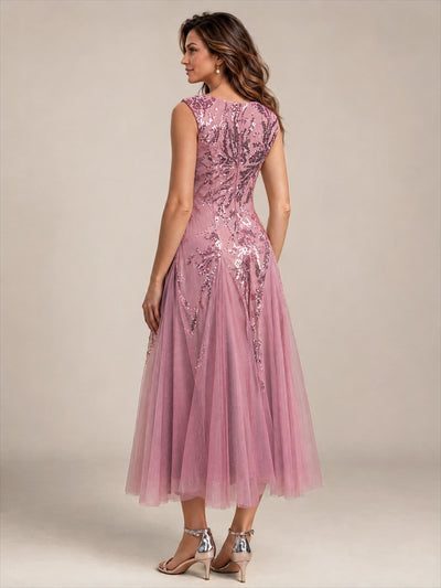 Paillettenkleid mit V-Ausschnitt und A-Linie für Hochzeitsgäste hochzeitsgastkleid #Farbe_Orchideenviolett