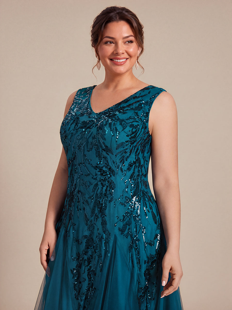 Paillettenkleid mit V-Ausschnitt und A-Linie für Hochzeitsgäste hochzeitsgastkleid #Farbe_Petrol