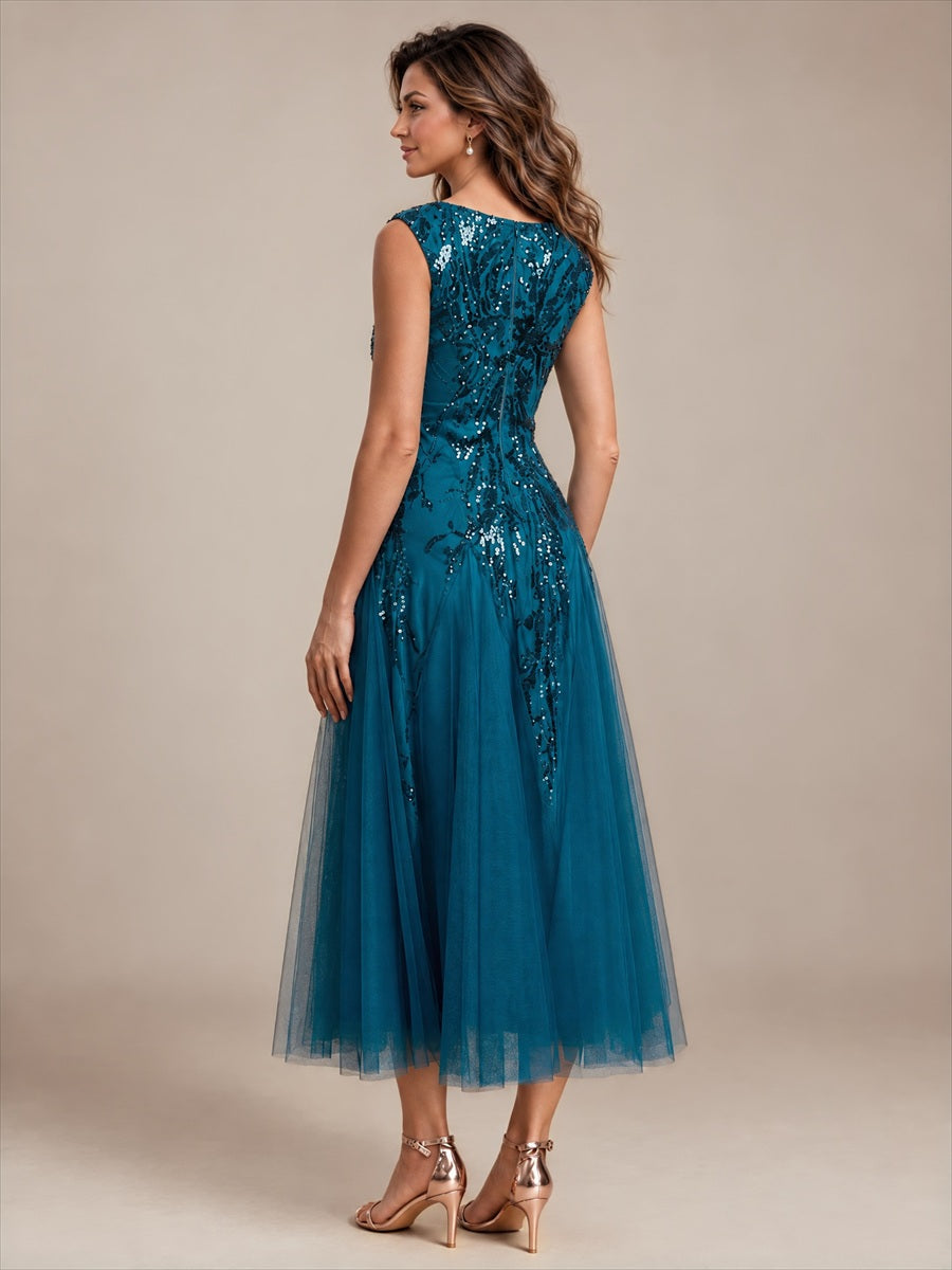Paillettenkleid mit V-Ausschnitt und A-Linie für Hochzeitsgäste hochzeitsgastkleid #Farbe_Petrol
