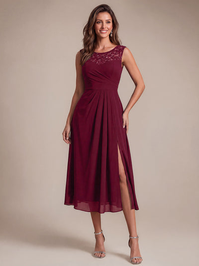 Chiffon mit A-Linie, Ärmellos, und hochzeitsgastkleid #Farbe_Burgunderrot