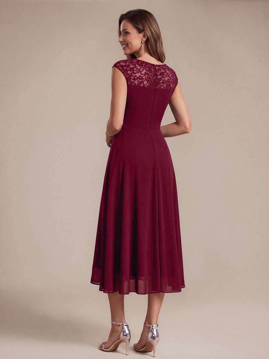 Chiffon mit A-Linie, Ärmellos, und hochzeitsgastkleid #Farbe_Burgunderrot