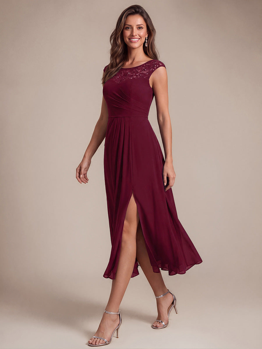 Chiffon mit A-Linie, Ärmellos, und hochzeitsgastkleid #Farbe_Burgunderrot