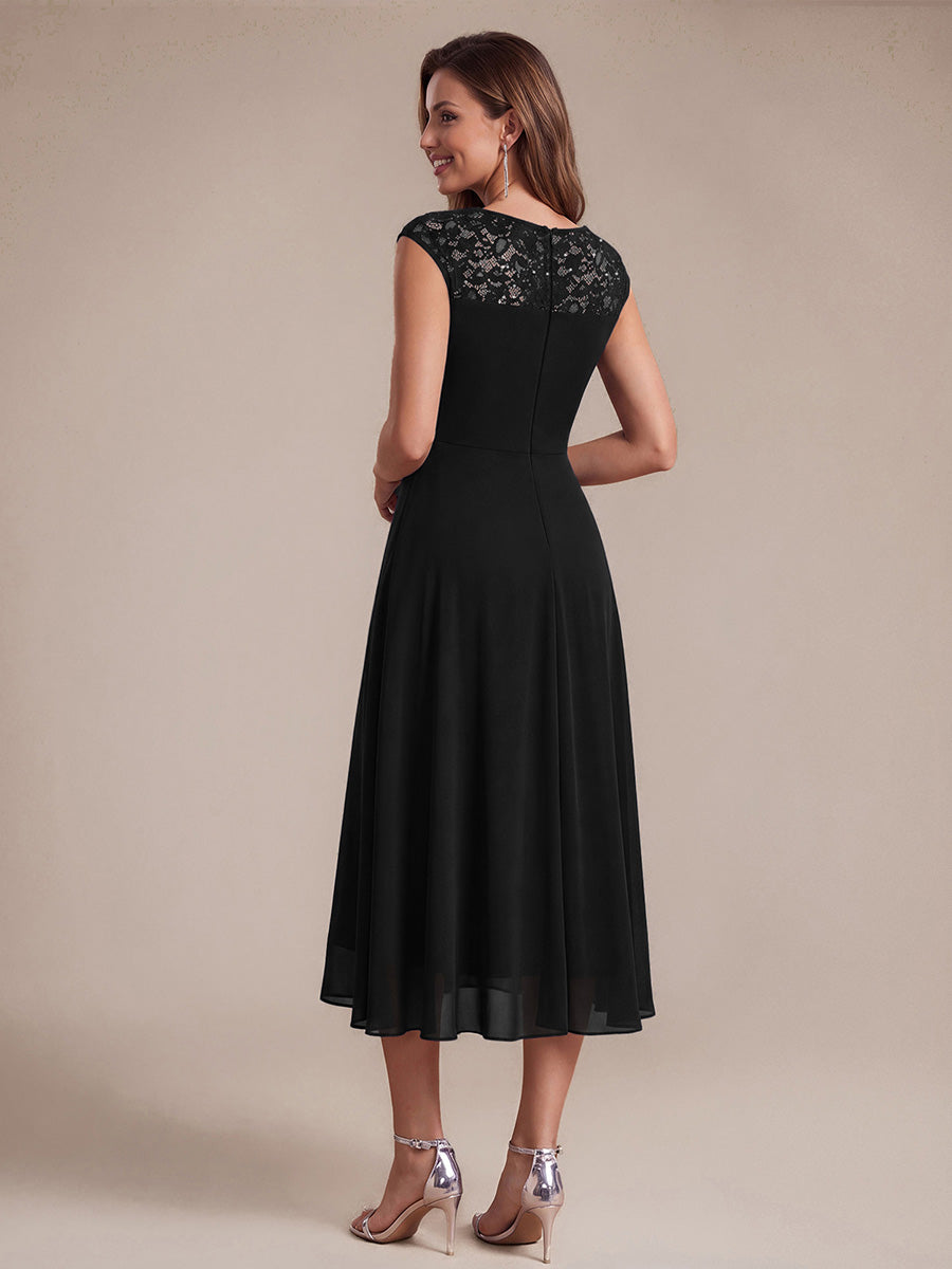 Chiffon mit A-Linie, Ärmellos, und hochzeitsgastkleid #Farbe_Schwarz