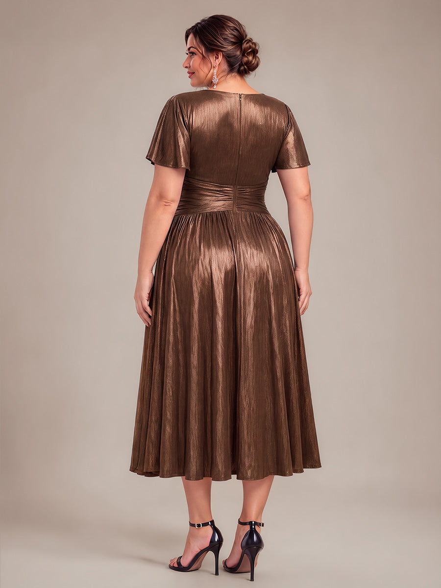 Tea Länge V Ausschnitt Netz Kleid Mit Fließendem Rock Perfekt Für Hochzeiten Und Besondere Anlässe Kleid #Farbe_Schokoladenbraun