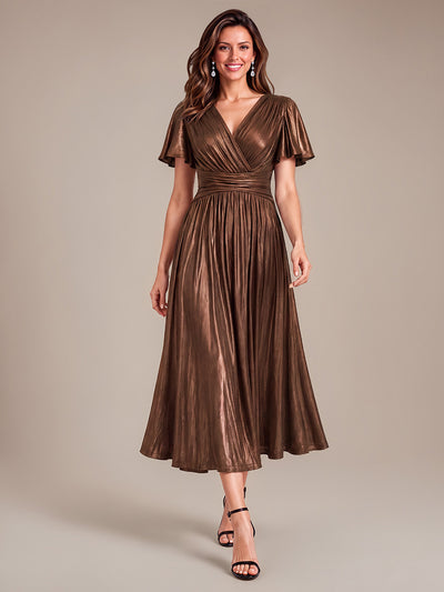 Tea Länge V Ausschnitt Netz Kleid Mit Fließendem Rock Perfekt Für Hochzeiten Und Besondere Anlässe Kleid #Farbe_Schokoladenbraun