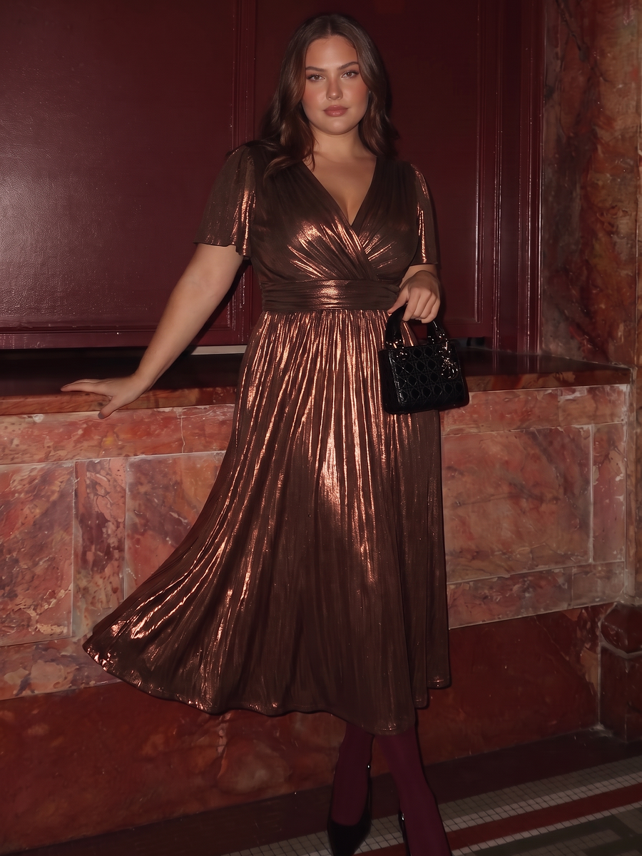 Tea Länge V Ausschnitt Netz Kleid Mit Fließendem Rock Perfekt Für Hochzeiten Und Besondere Anlässe Kleid #Farbe_Schokoladenbraun