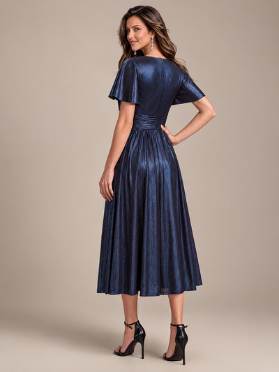 Tea Länge V Ausschnitt Netz Kleid Mit Fließendem Rock Perfekt Für Hochzeiten Und Besondere Anlässe Kleid #Farbe_Marineblau