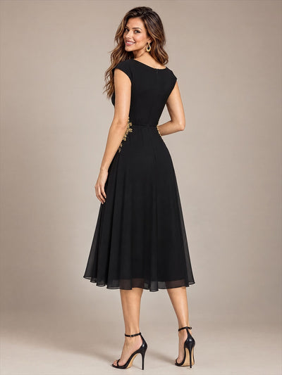 Pailletten Chiffon A-Linie Ärmellos Hochzeitsgastkleid #Farbe_Schwarz