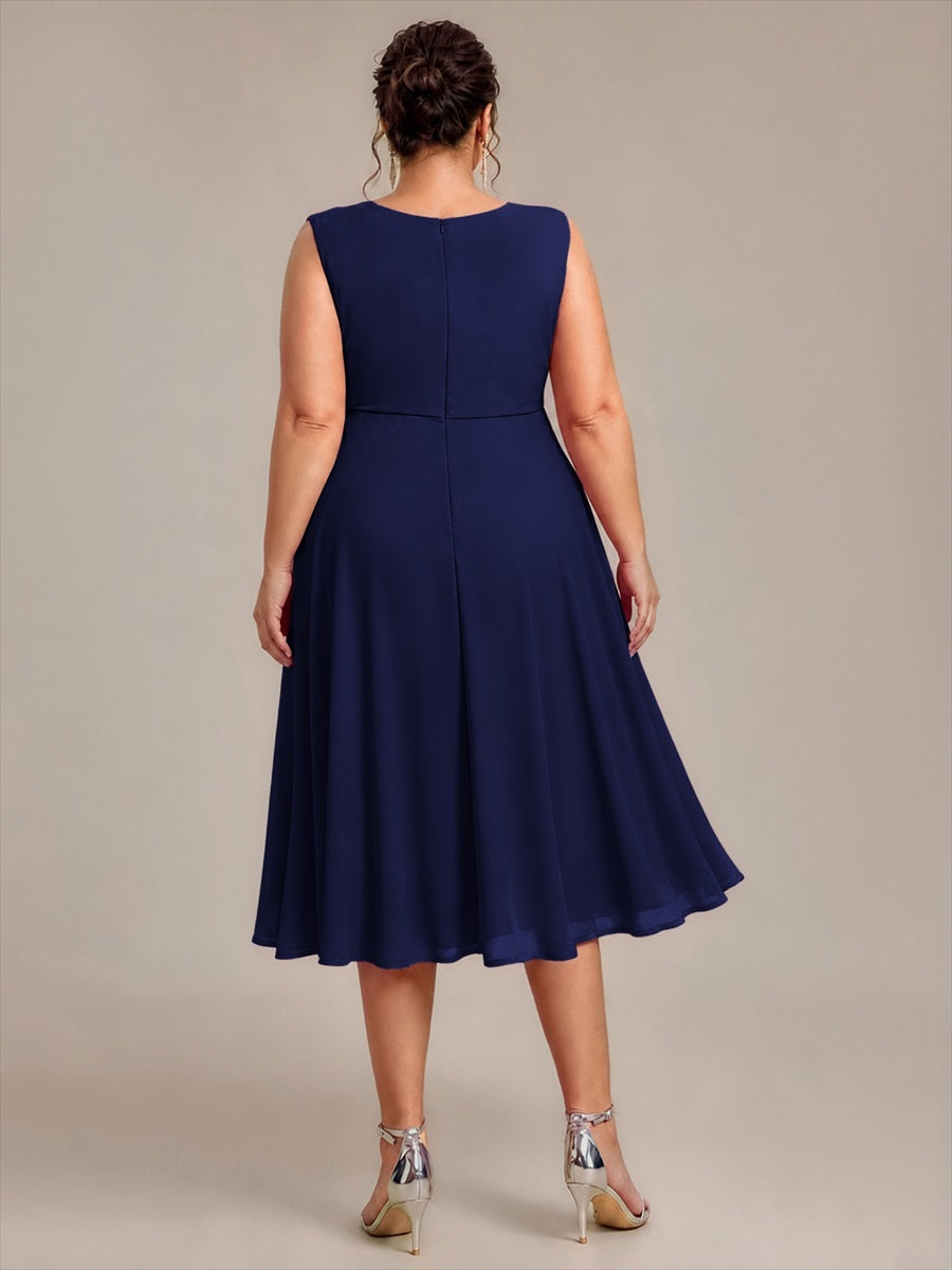 Midi Tee Länge V Ausschnitt Chiffon Kleid Mit Fließendem Rock Perfekt Für Hochzeiten Und Besondere Anlässe Kleid #Farbe_Marineblau