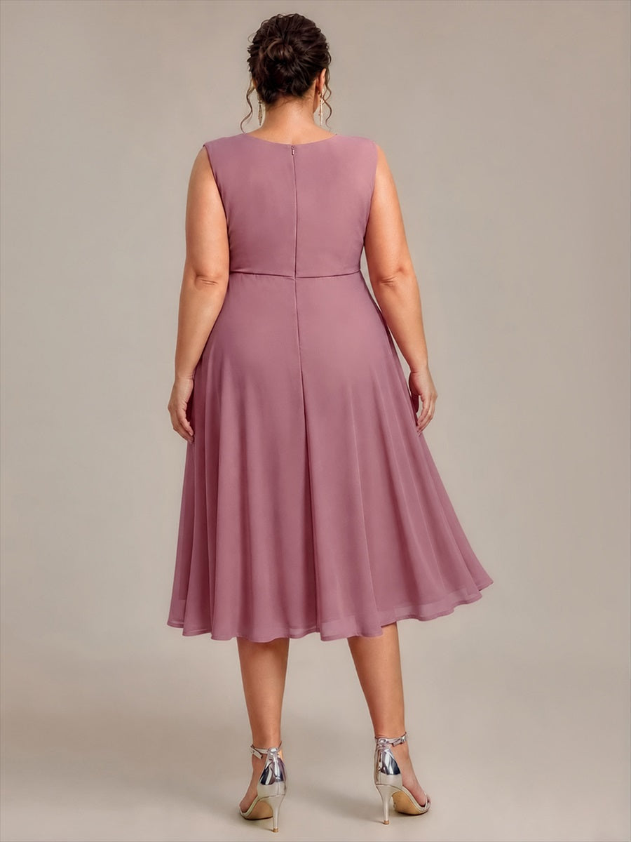 Midi Tee Länge V Ausschnitt Chiffon Kleid Mit Fließendem Rock Perfekt Für Hochzeiten Und Besondere Anlässe Kleid #Farbe_Orchideenviolett