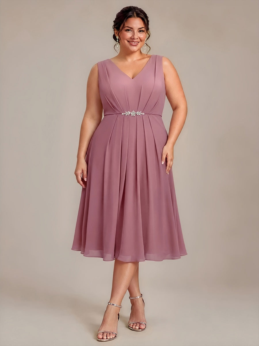 Midi Tee Länge V Ausschnitt Chiffon Kleid Mit Fließendem Rock Perfekt Für Hochzeiten Und Besondere Anlässe Kleid #Farbe_Orchideenviolett