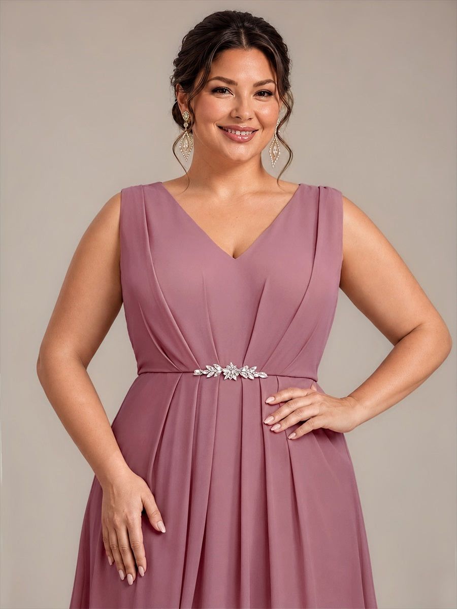 Midi Tee Länge V Ausschnitt Chiffon Kleid Mit Fließendem Rock Perfekt Für Hochzeiten Und Besondere Anlässe Kleid #Farbe_Orchideenviolett