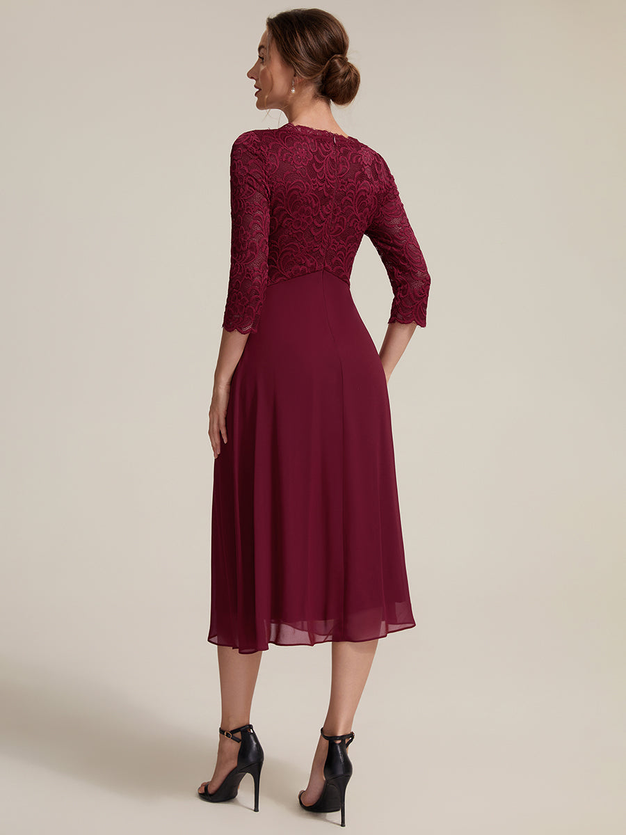 Midi Tee Länge V Ausschnitt Etui Kleid Aus Spitze Elegantes Design Für Besondere Anlässe #Farbe_Burgunderrot