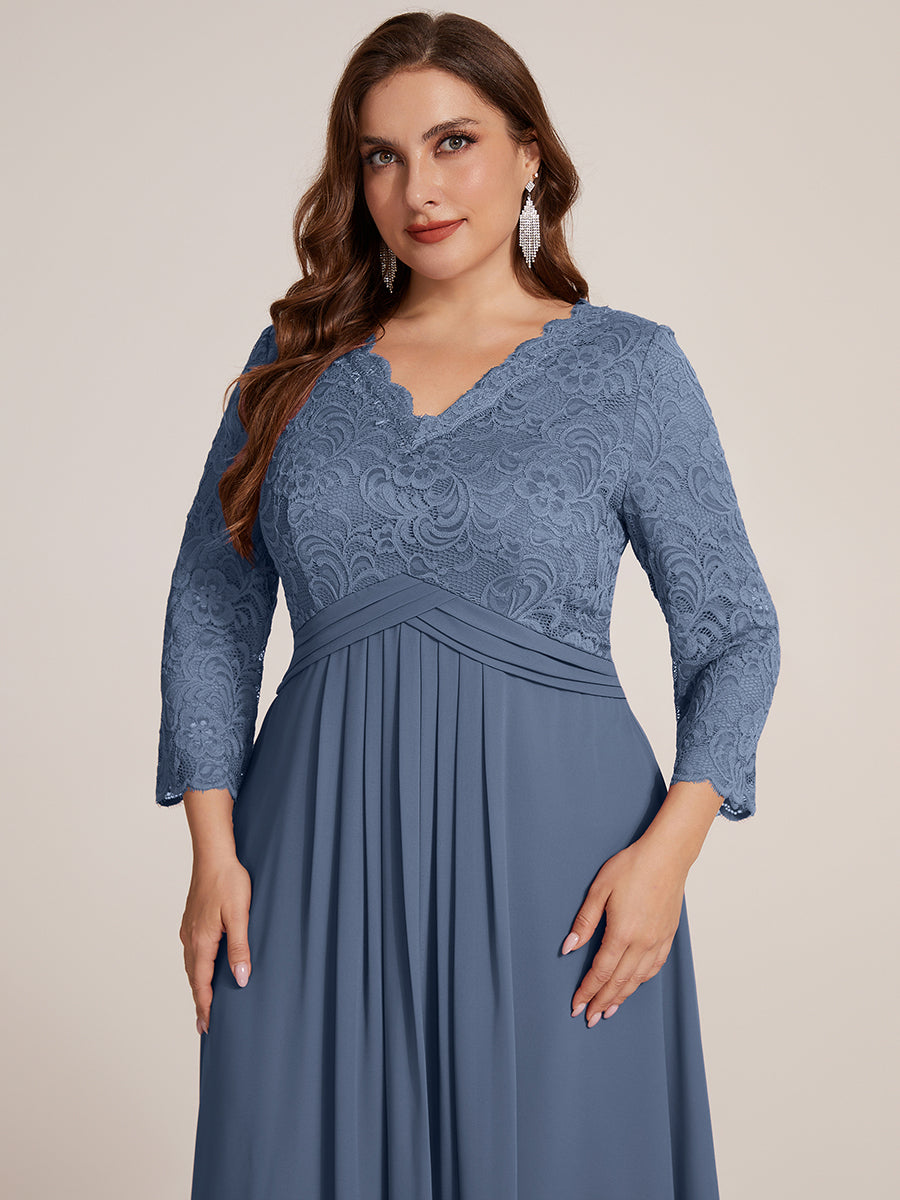 Midi Tee Länge V Ausschnitt Etui Kleid Aus Spitze Elegantes Design Für Besondere Anlässe #Farbe_Taubenblau
