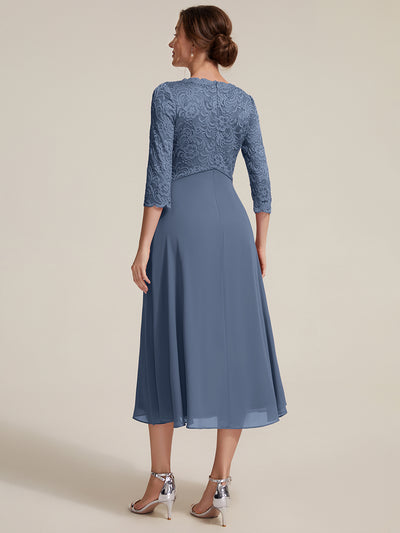 Midi Tee Länge V Ausschnitt Etui Kleid Aus Spitze Elegantes Design Für Besondere Anlässe #Farbe_Taubenblau