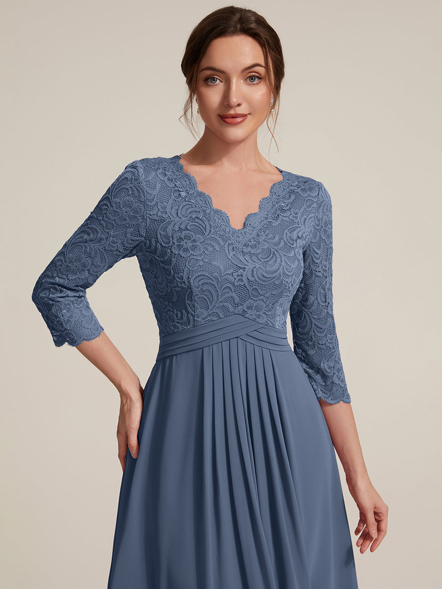 Midi Tee Länge V Ausschnitt Etui Kleid Aus Spitze Elegantes Design Für Besondere Anlässe #Farbe_Taubenblau
