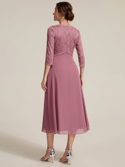 Midi Tee Länge V Ausschnitt Etui Kleid Aus Spitze Elegantes Design Für Besondere Anlässe #Farbe_Orchideenviolett